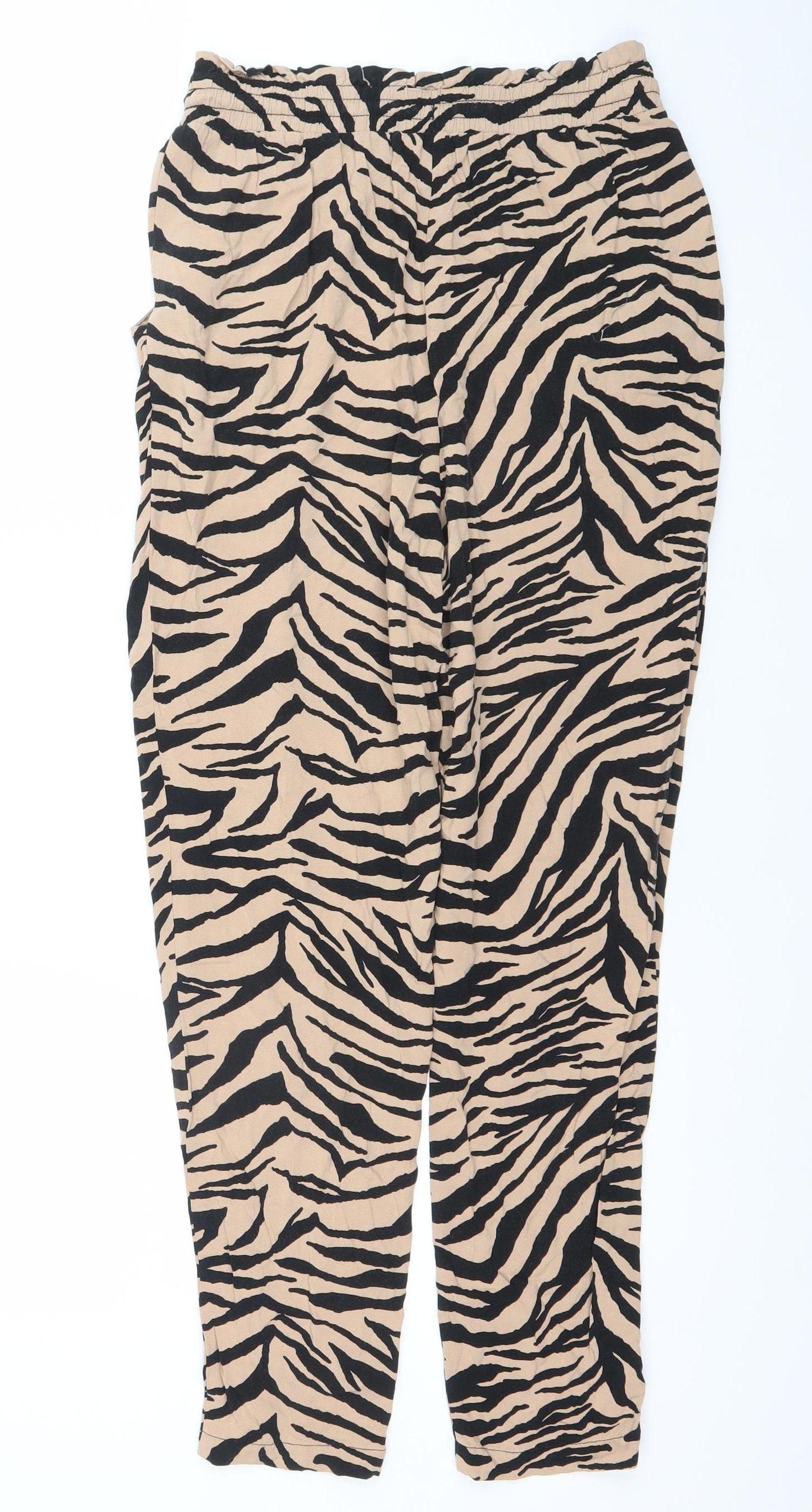 New Look Women's Beige Animal Print Viscose Jogger Trousers Size 8
