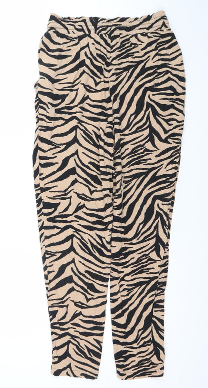 New Look Women's Beige Animal Print Viscose Jogger Trousers Size 8