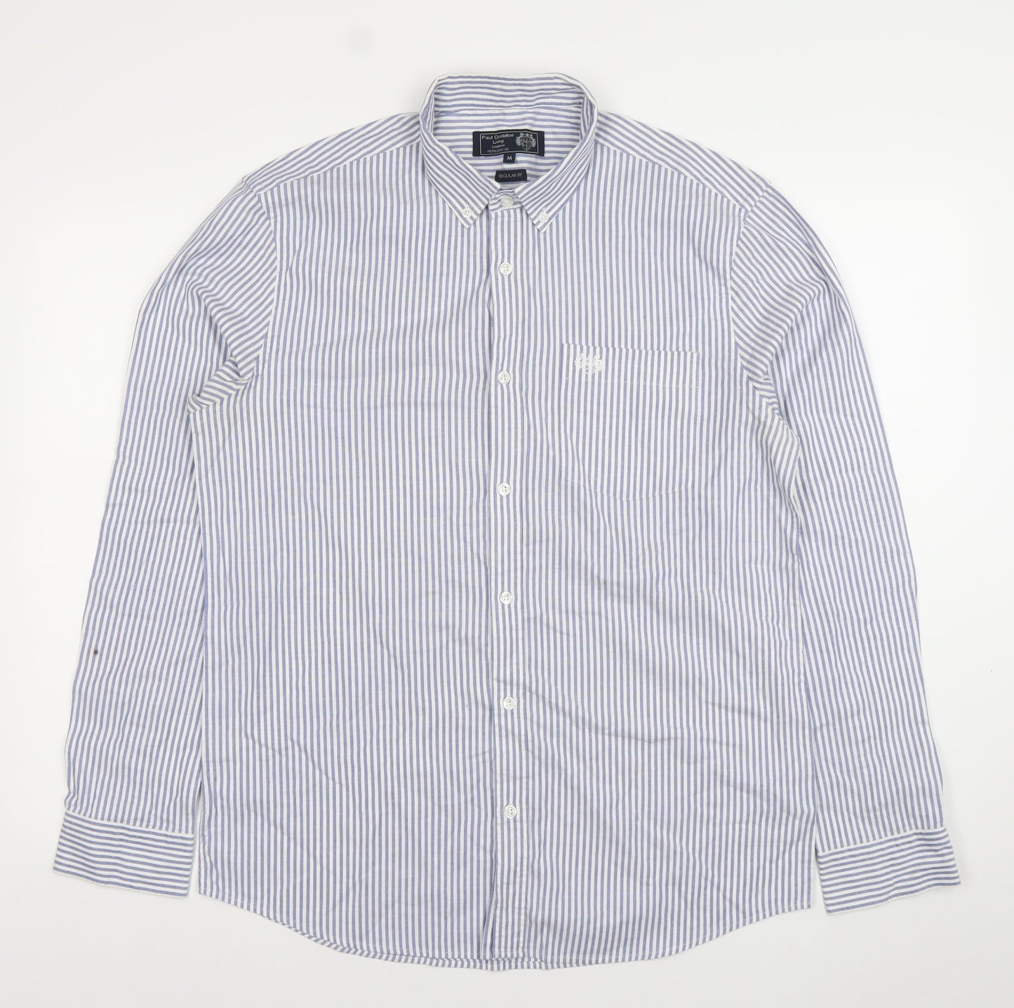 Paul Costelloe Living Men's Blue White Striped Cotton Shirt Size M Regular Fit