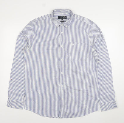 Paul Costelloe Living Men's Blue White Striped Cotton Shirt Size M Regular Fit