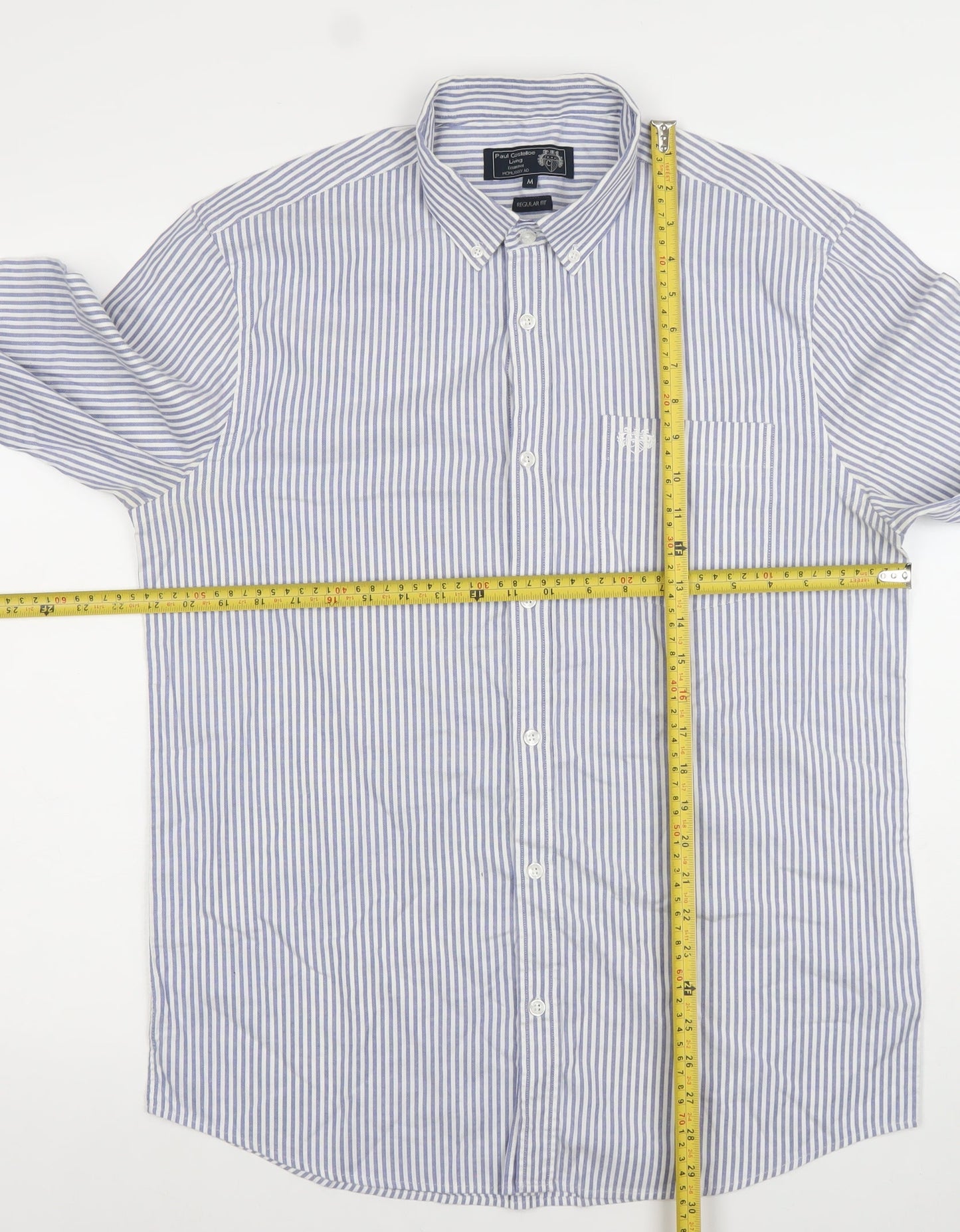 Paul Costelloe Living Men's Blue White Striped Cotton Shirt Size M Regular Fit