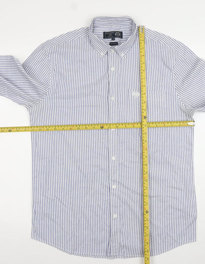 Paul Costelloe Living Men's Blue White Striped Cotton Shirt Size M Regular Fit