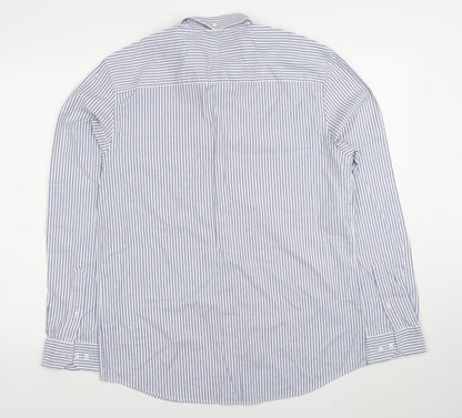 Paul Costelloe Living Men's Blue White Striped Cotton Shirt Size M Regular Fit