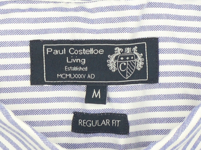 Paul Costelloe Living Men's Blue White Striped Cotton Shirt Size M Regular Fit