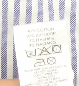 Paul Costelloe Living Men's Blue White Striped Cotton Shirt Size M Regular Fit