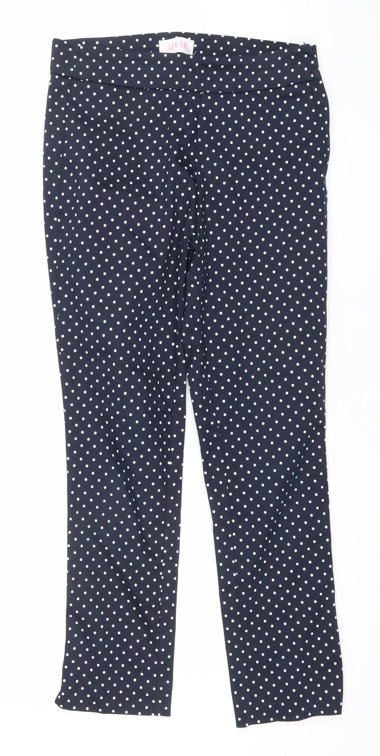 Savior Women Blue Polka Dot Cotton Blend Stretch Leggings Size 8