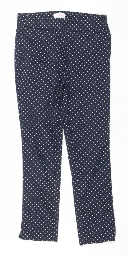 Savior Women Blue Polka Dot Cotton Blend Stretch Leggings Size 8