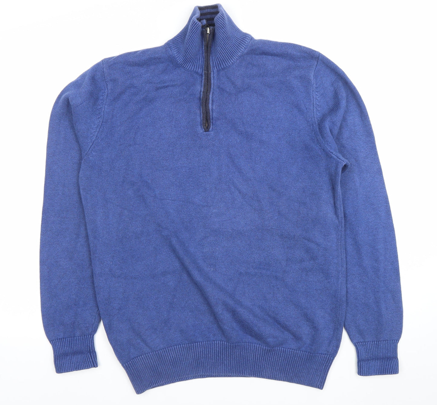 Maine New England Men’s Blue 1/4 Zip Cotton Wool Jumper Size S