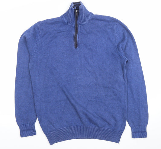Maine New England Men’s Blue 1/4 Zip Cotton Wool Jumper Size S