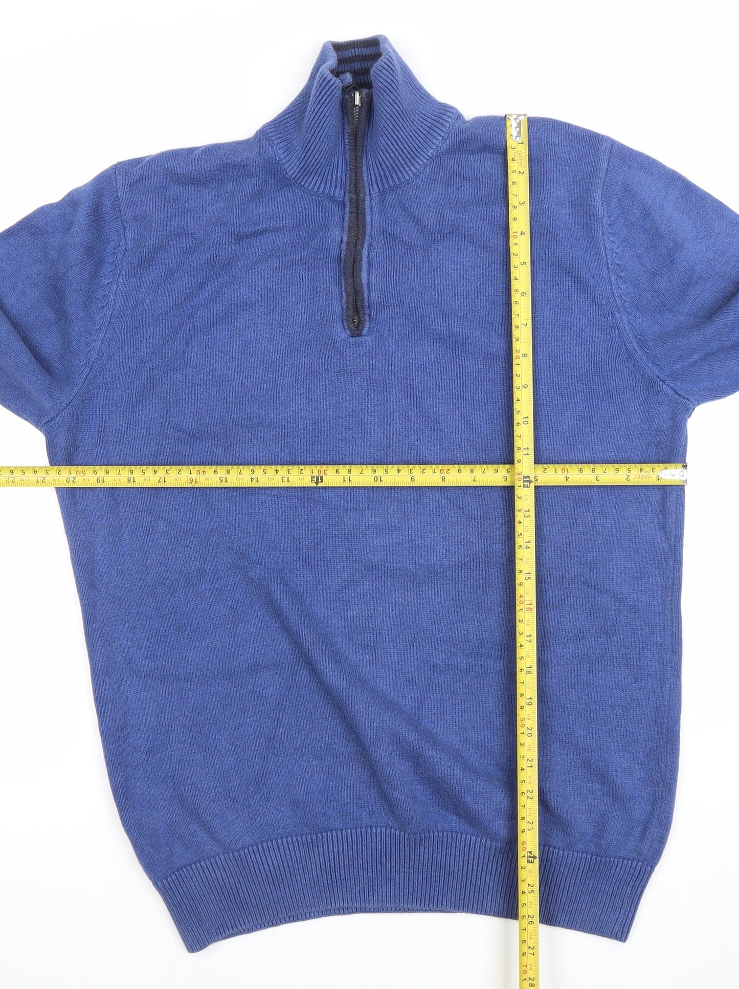 Maine New England Men’s Blue 1/4 Zip Cotton Wool Jumper Size S