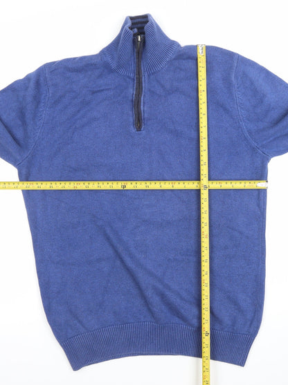 Maine New England Men’s Blue 1/4 Zip Cotton Wool Jumper Size S
