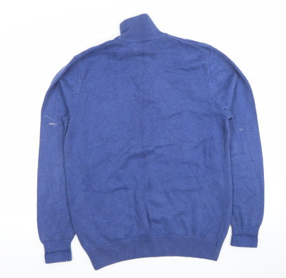 Maine New England Men’s Blue 1/4 Zip Cotton Wool Jumper Size S