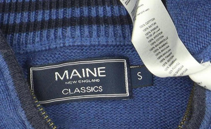 Maine New England Men’s Blue 1/4 Zip Cotton Wool Jumper Size S
