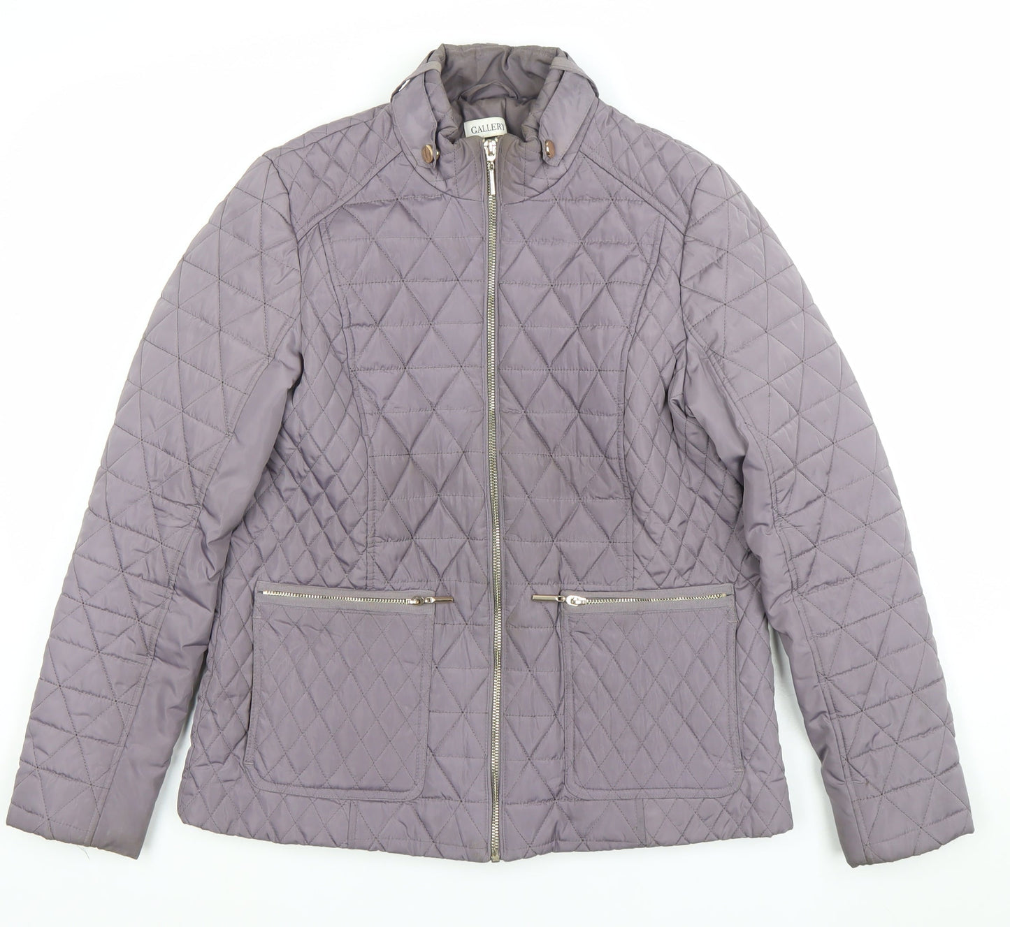 Gallery Women's Grey Quilted Full Zip Mid-Length Jacket Size 12