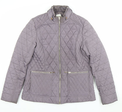 Gallery Women's Grey Quilted Full Zip Mid-Length Jacket Size 12