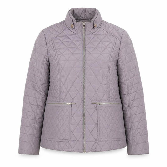 Gallery Women's Grey Quilted Full Zip Mid-Length Jacket Size 12