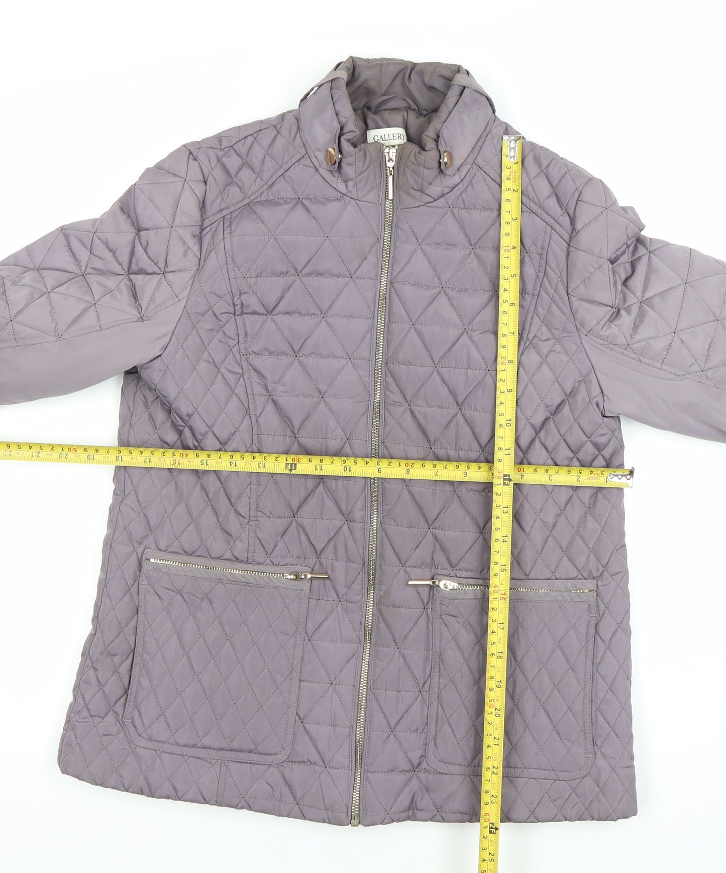 Gallery Women's Grey Quilted Full Zip Mid-Length Jacket Size 12