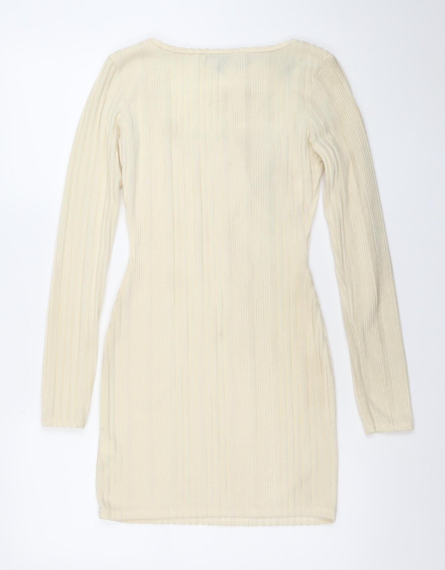 PINK VANILLA Women’s Ivory Ribbed Bodycon Long Sleeve Short Dress Size S