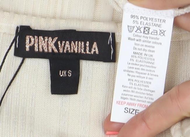 PINK VANILLA Women’s Ivory Ribbed Bodycon Long Sleeve Short Dress Size S