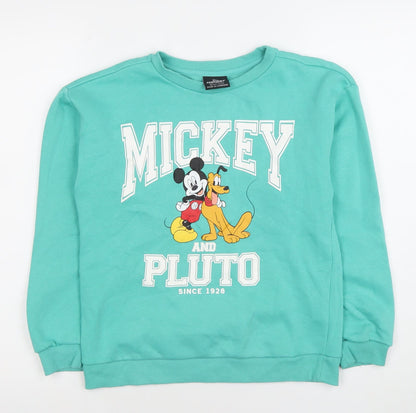 Disney Mickey & Pluto Boys Green Sweatshirt 10-11 Years 146cm Crew Neck Pullover