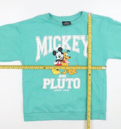 Disney Mickey & Pluto Boys Green Sweatshirt 10-11 Years 146cm Crew Neck Pullover