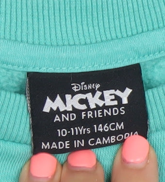 Disney Mickey & Pluto Boys Green Sweatshirt 10-11 Years 146cm Crew Neck Pullover