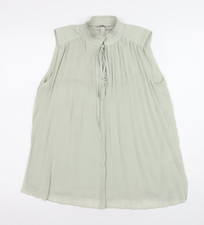 H&M Women's Green Pleated Sleeveless High Neck Tunic Blouse XS
