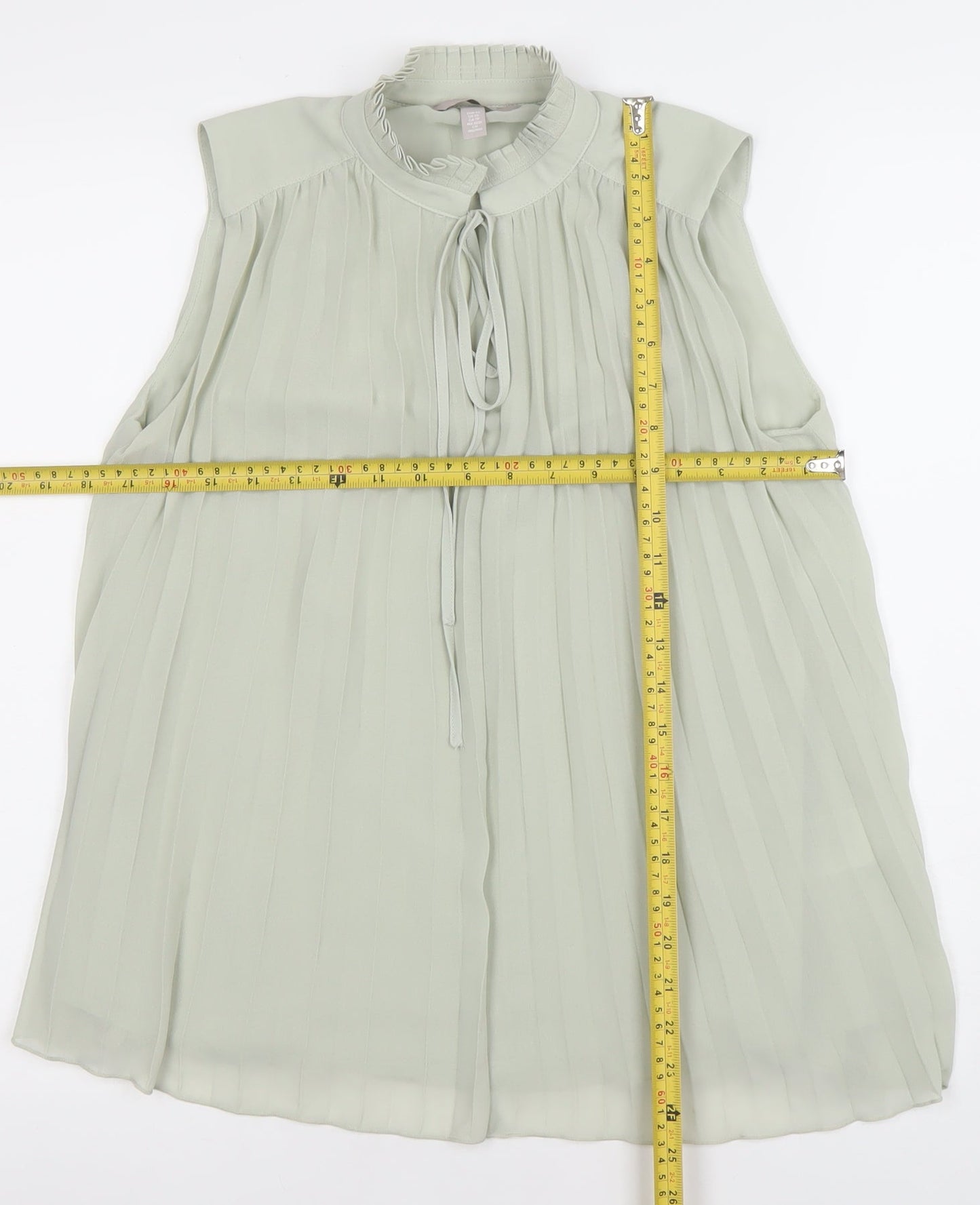 H&M Women's Green Pleated Sleeveless High Neck Tunic Blouse XS