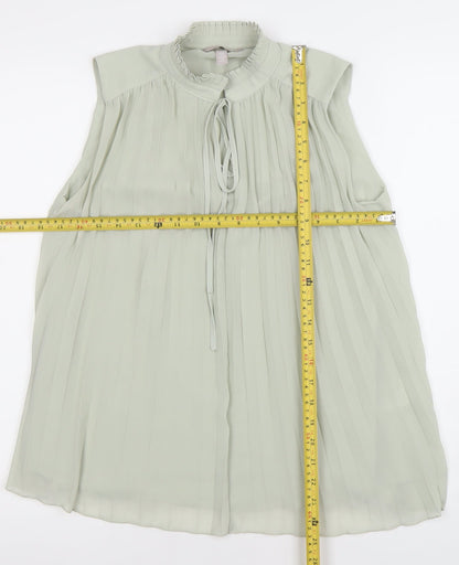 H&M Women's Green Pleated Sleeveless High Neck Tunic Blouse XS