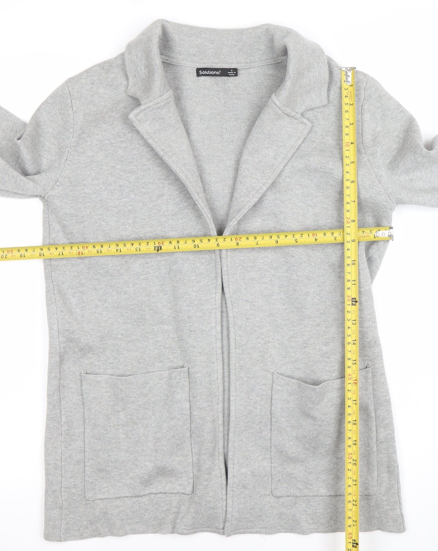 Solutions! Women's Grey Cardigan Small Long Sleeve Open Front Knit