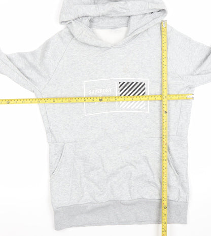 Superdry Men's Grey Pullover Hoodie Large Logo Fleece Sweatshirt