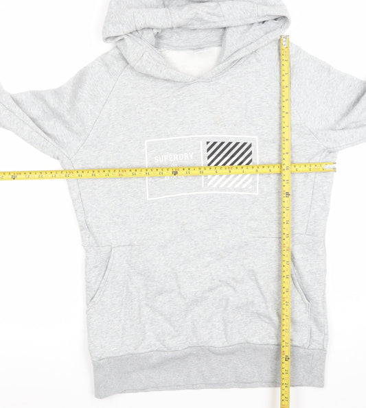 Superdry Men's Grey Pullover Hoodie Large Logo Fleece Sweatshirt
