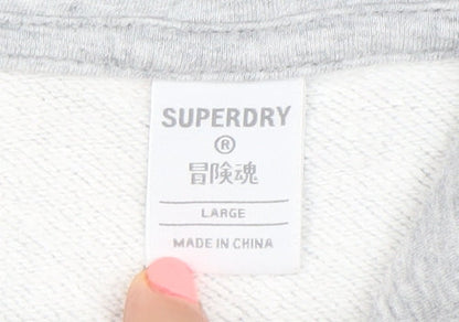 Superdry Men's Grey Pullover Hoodie Large Logo Fleece Sweatshirt