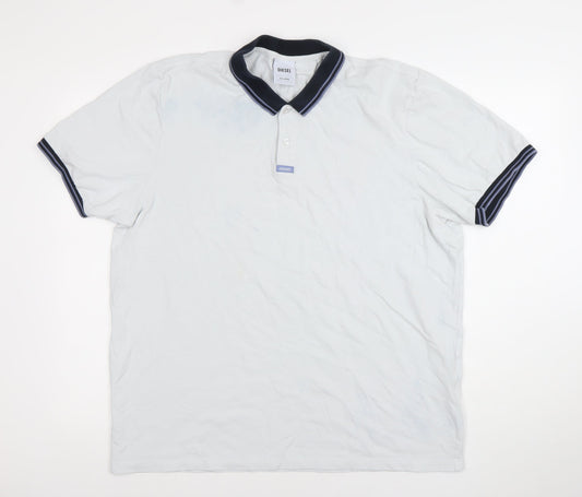 Diesel Men's White Cotton Polo Shirt 2XL Regular Fit