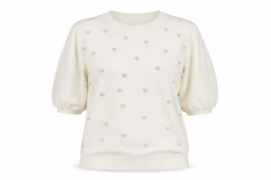 Savida Women’s Ivory Beaded Short Sleeve Knit Top Size 12