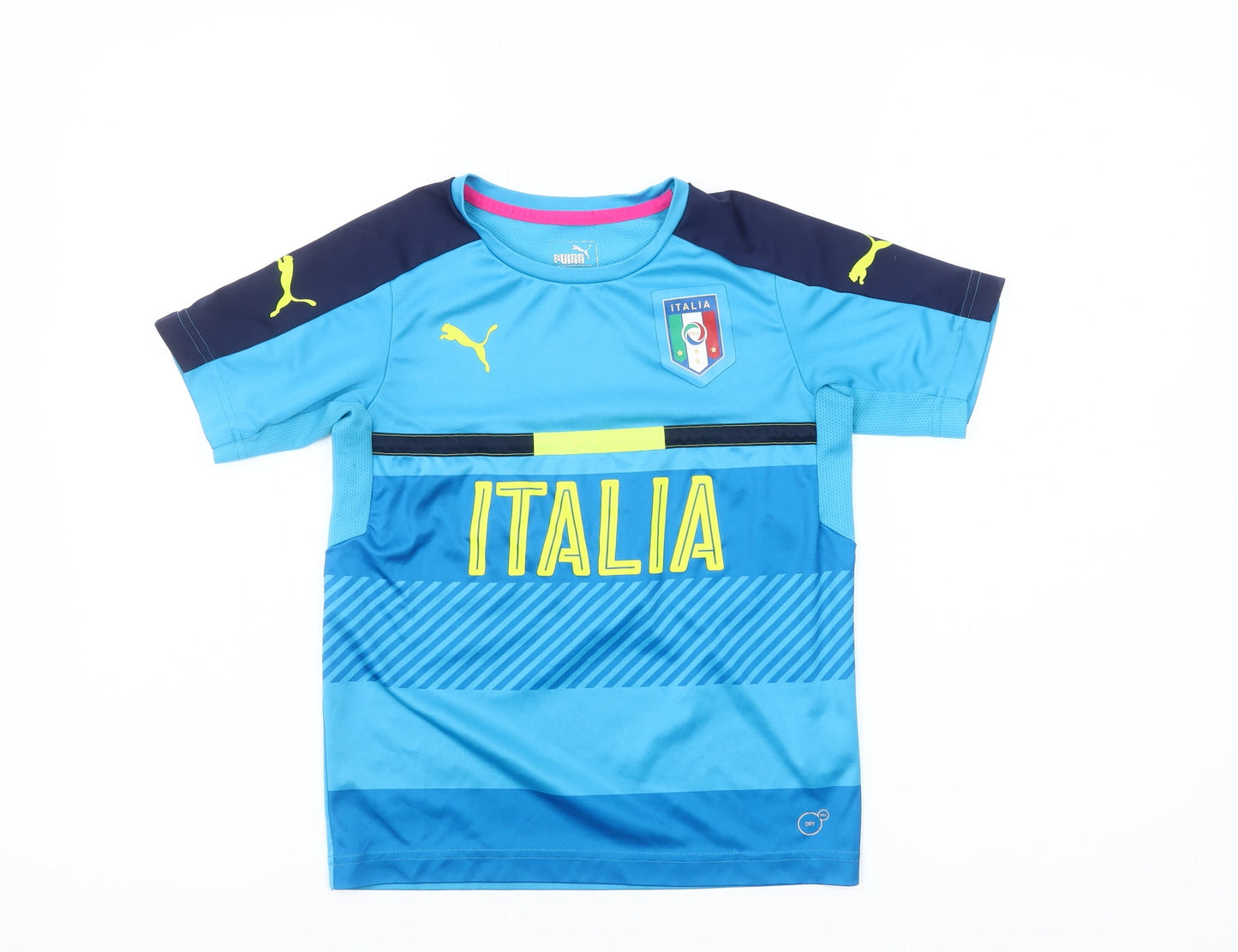 Puma Boys Blue Italia Football Jersey T-Shirt 9-10 Years Breathable Sportswear