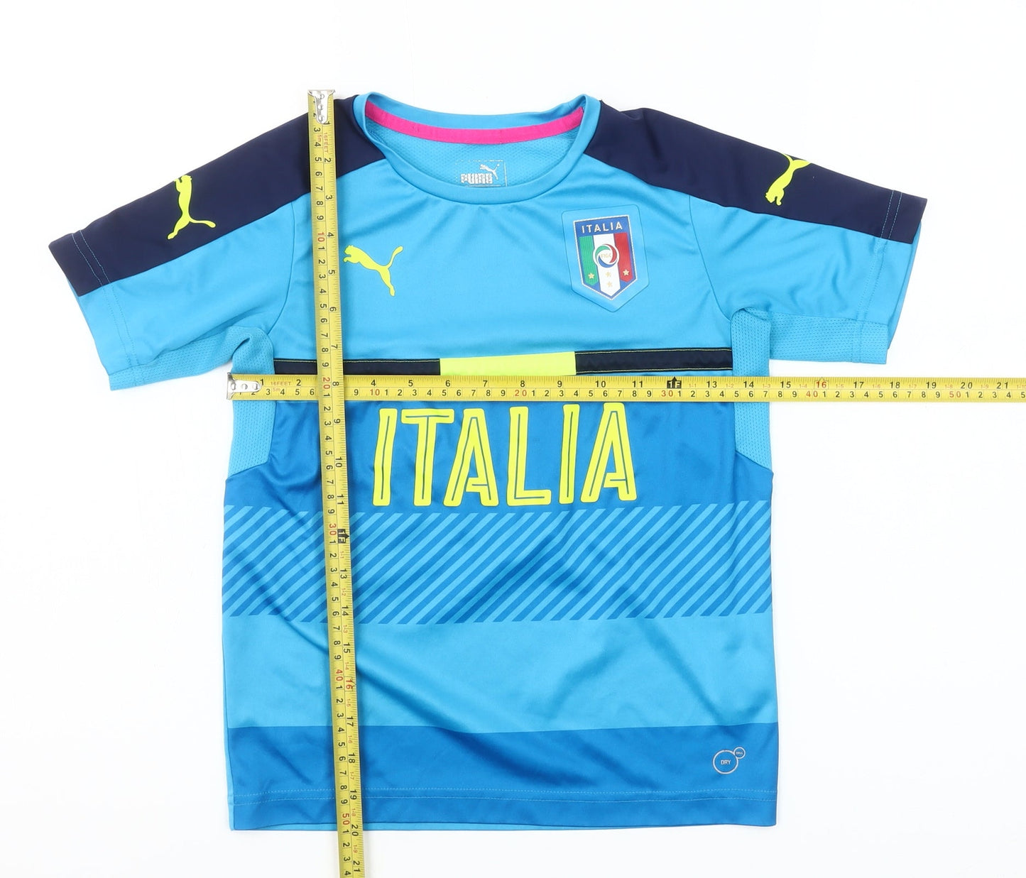 Puma Boys Blue Italia Football Jersey T-Shirt 9-10 Years Breathable Sportswear