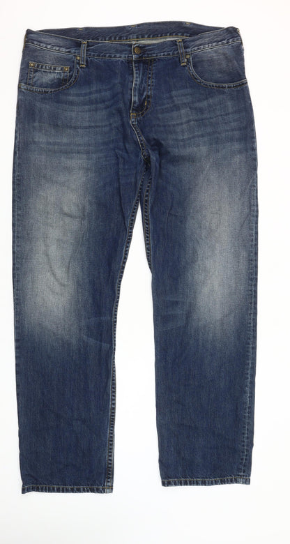 Carhartt Men Blue Slim Fit Straight Denim Jeans 38W 34L Cotton