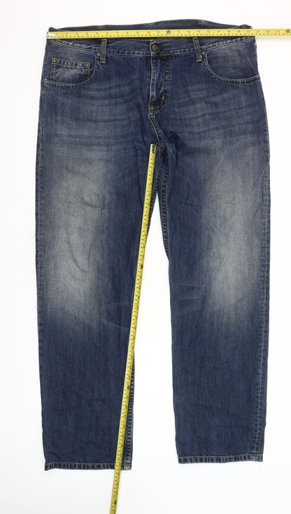 Carhartt Men Blue Slim Fit Straight Denim Jeans 38W 34L Cotton