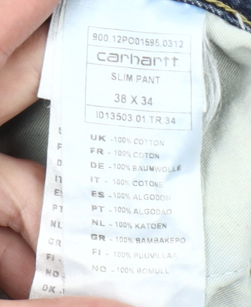 Carhartt Men Blue Slim Fit Straight Denim Jeans 38W 34L Cotton