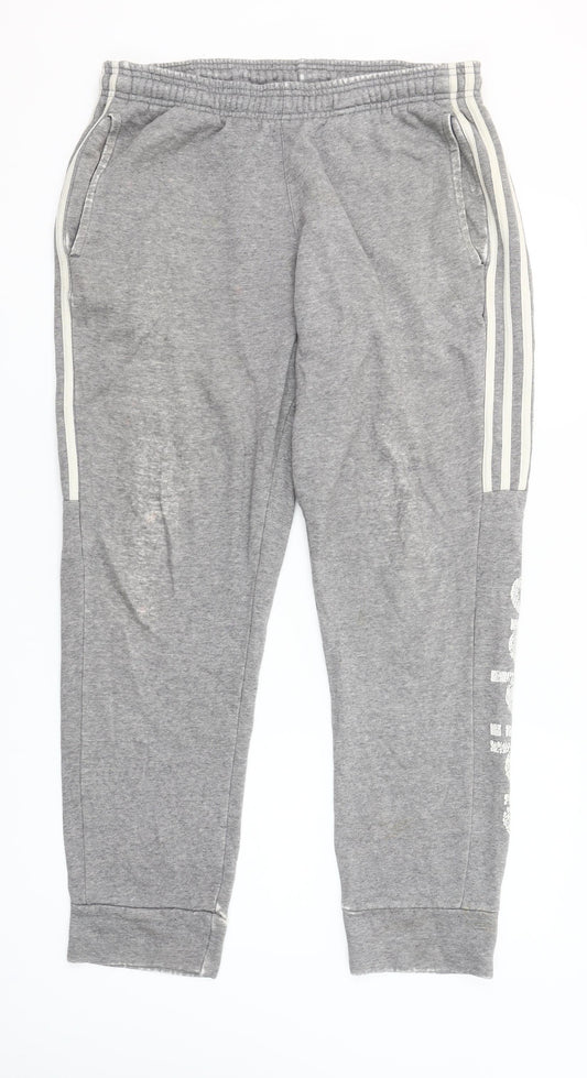Adidas Men's Grey Jogger Trousers M Regular Fit Cotton Blend