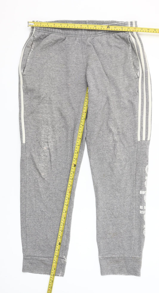 Adidas Men's Grey Jogger Trousers M Regular Fit Cotton Blend