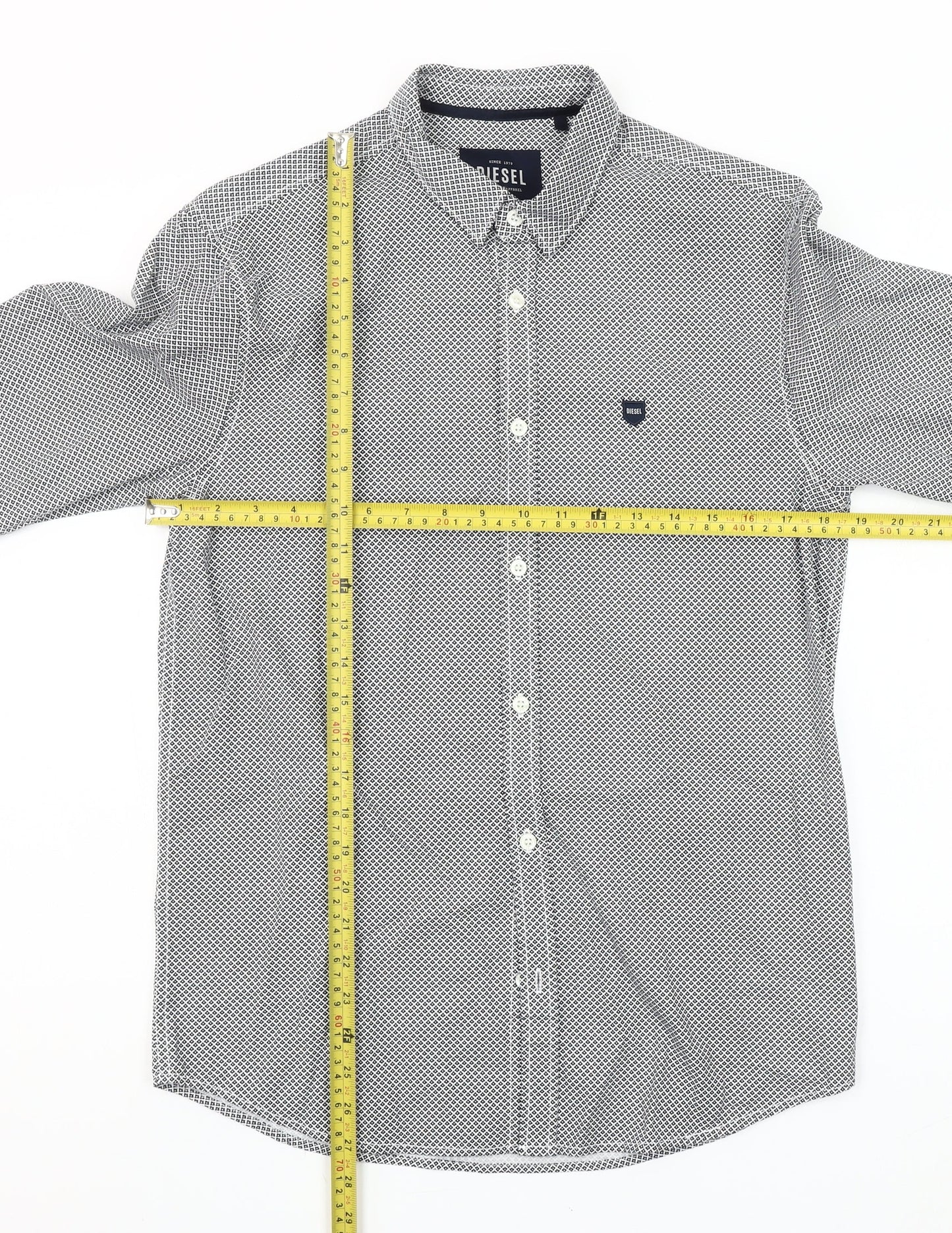 Diesel Men's Black Geometric Long Sleeve Slim Fit Button-Up Shirt M