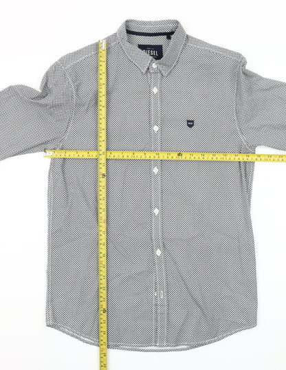 Diesel Men's Black Geometric Long Sleeve Slim Fit Button-Up Shirt M