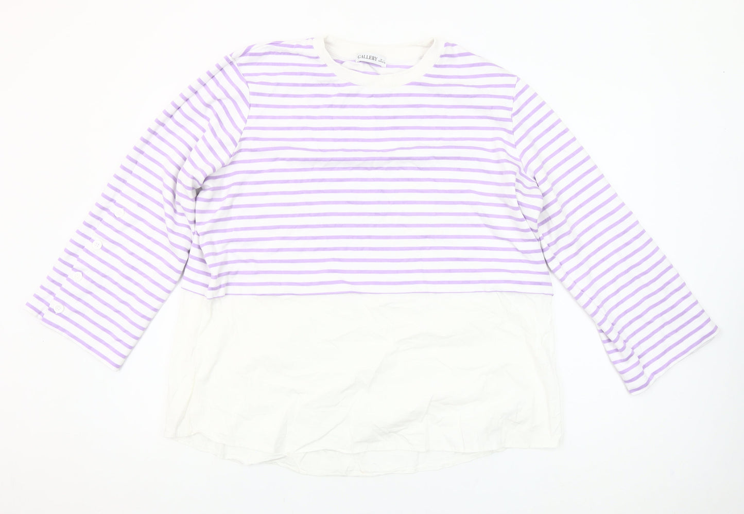 Gallery Women Lilac White Striped Pullover Sweatshirt Size L