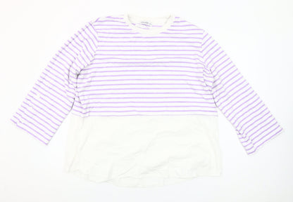 Gallery Women Lilac White Striped Pullover Sweatshirt Size L
