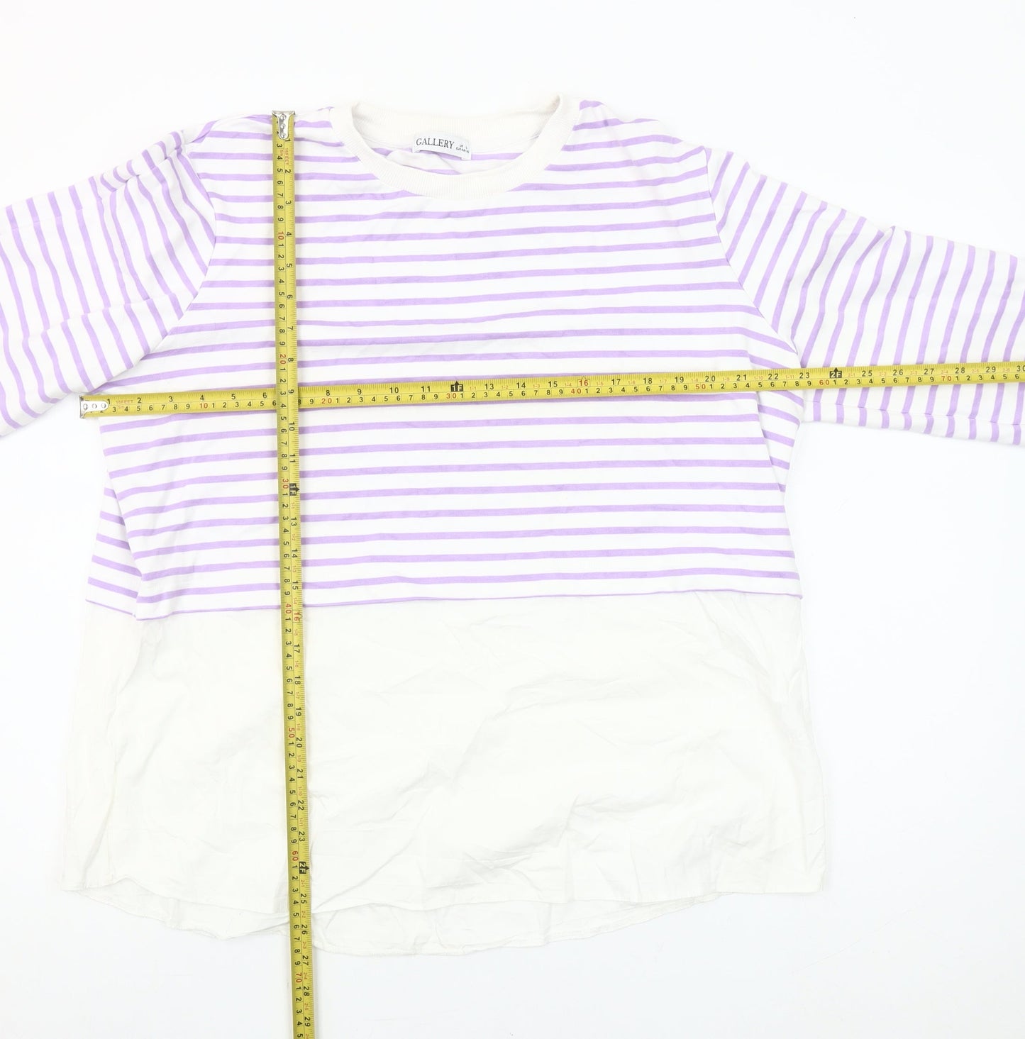 Gallery Women Lilac White Striped Pullover Sweatshirt Size L
