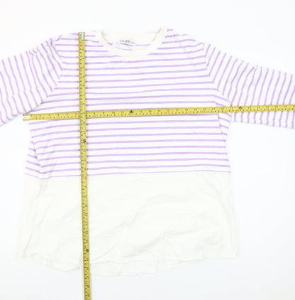 Gallery Women Lilac White Striped Pullover Sweatshirt Size L
