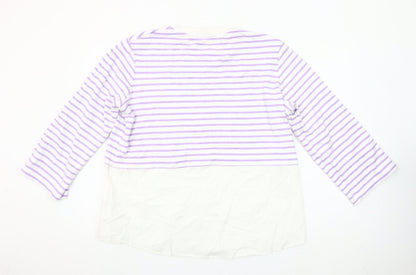 Gallery Women Lilac White Striped Pullover Sweatshirt Size L