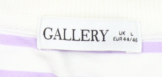 Gallery Women Lilac White Striped Pullover Sweatshirt Size L